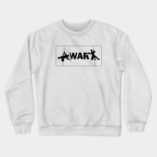 War - Typography, Two Window Cleaners Wiping Away The Word Set In A Thin Border Frame Crewneck Sweatshirt